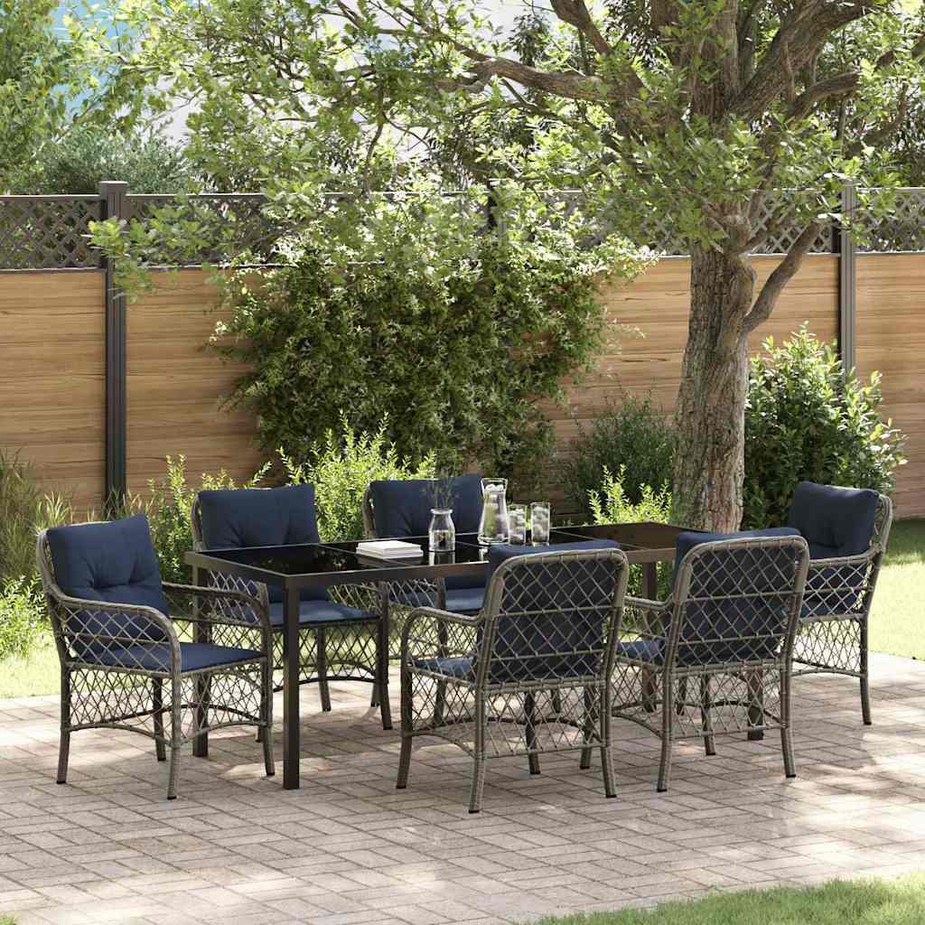 Garden Dining Set 7 pcs Grey and Black Rattan