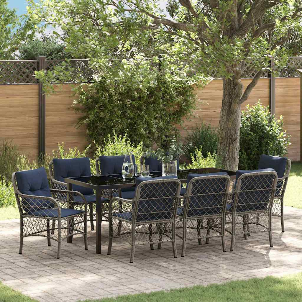 Garden Dining Set 9 pcs Grey and Black Rattan