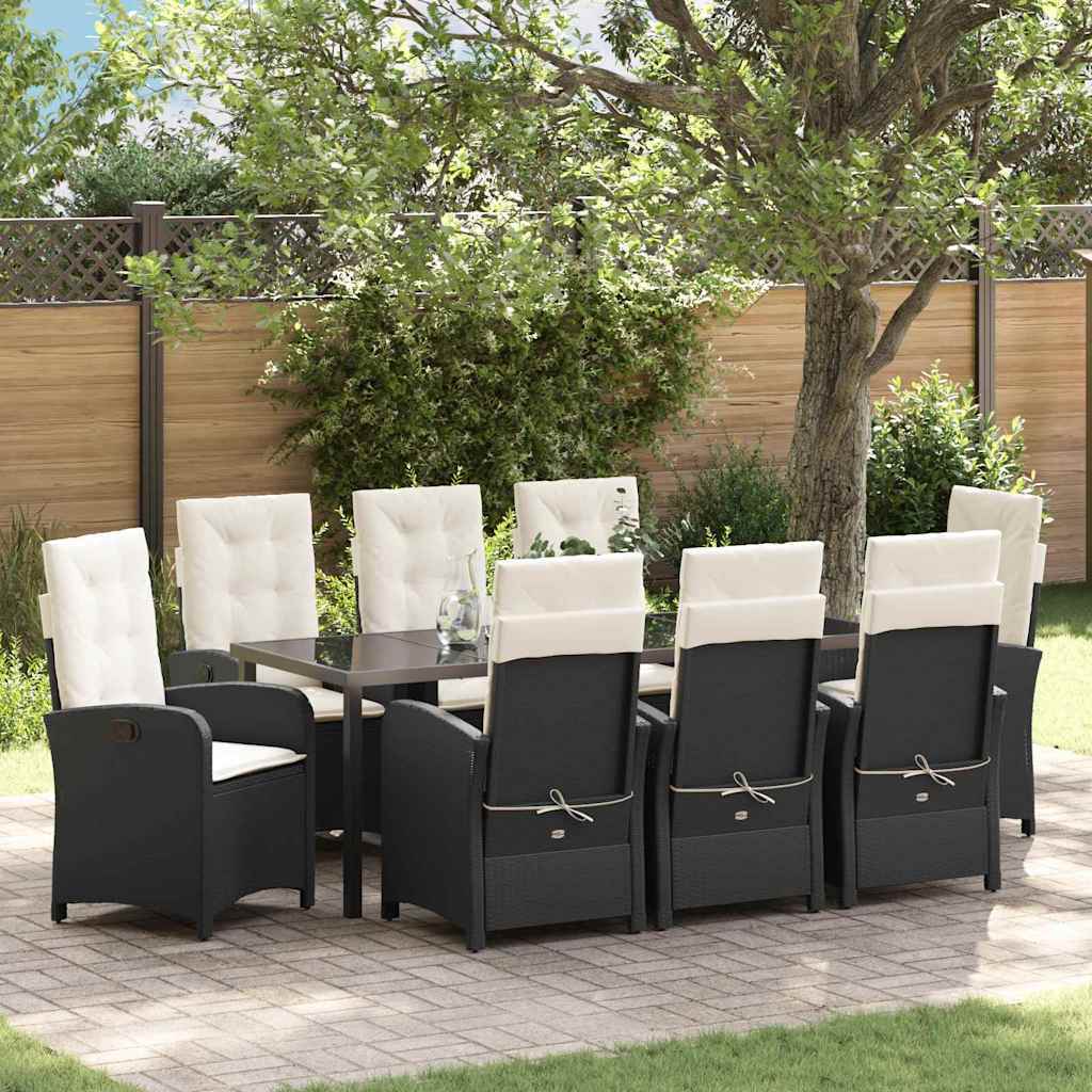 Garden Dining Set 9 pcs Black Poly Rattan