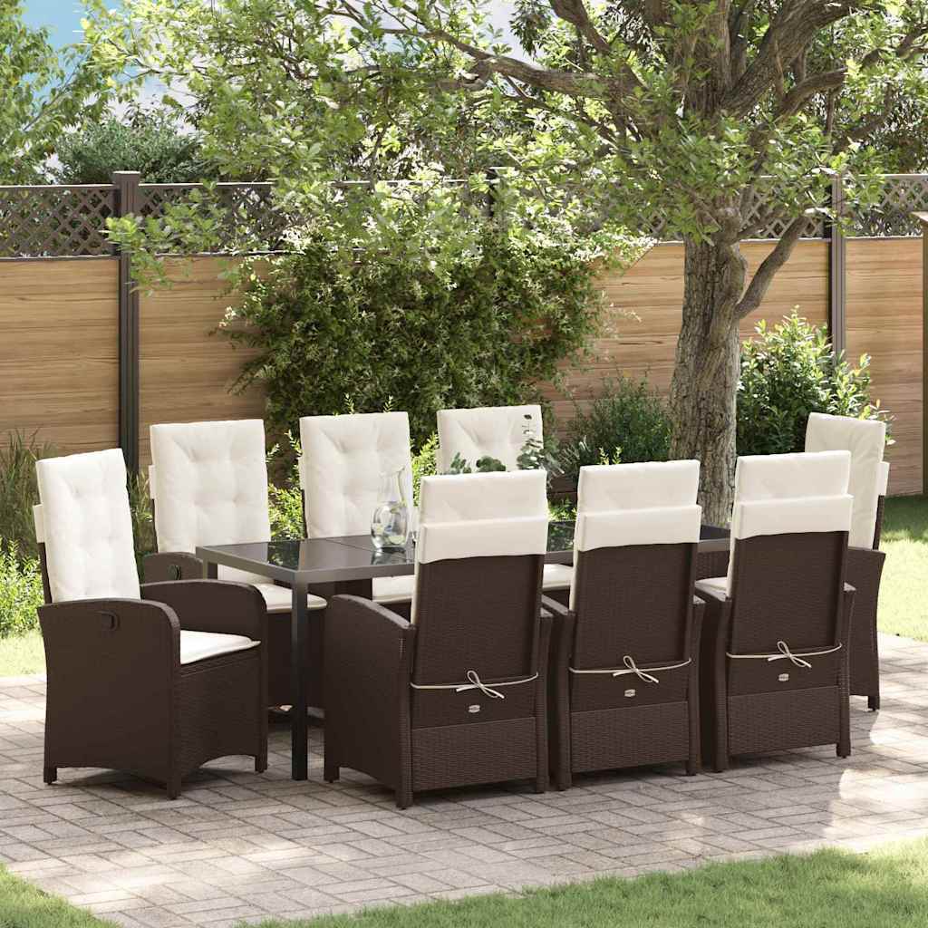 Garden Dining Set 9 pcs Brown Poly Rattan