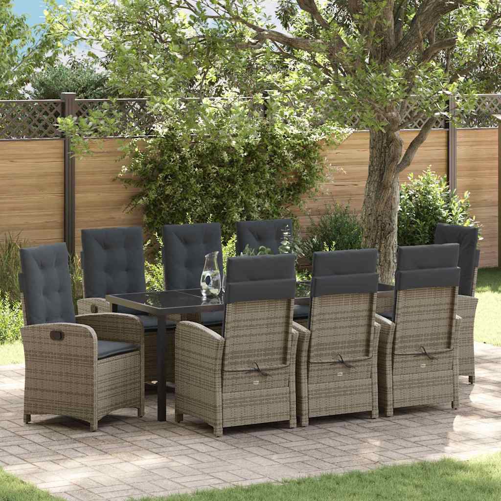Garden Dining Set 9 pcs Grey Poly Rattan