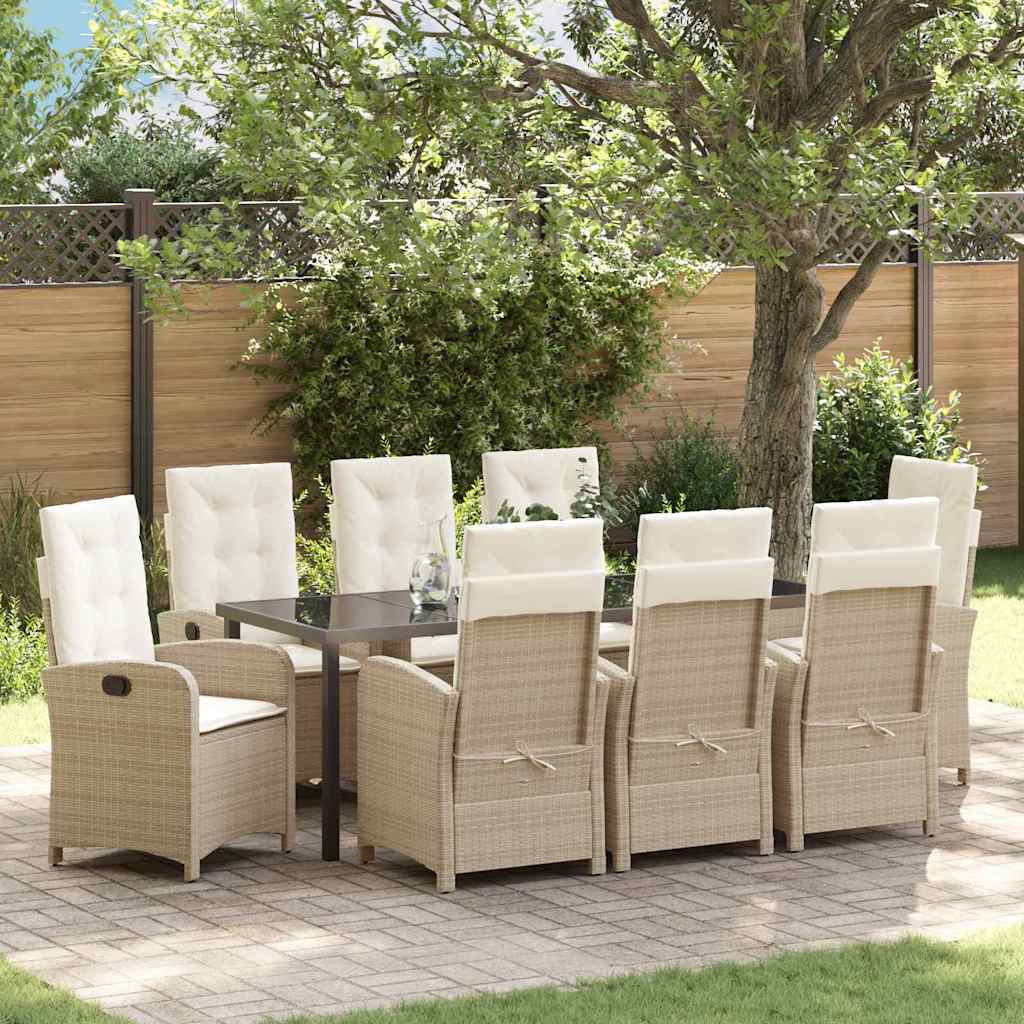 Garden Dining Set 9 pcs Beige Poly Rattan
