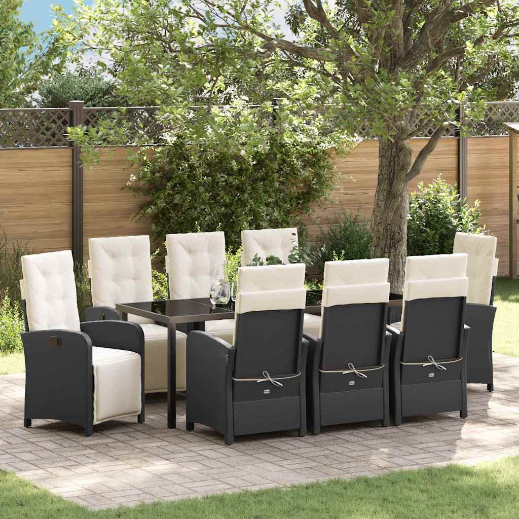 Garden Dining Set 9 pcs Black Poly Rattan
