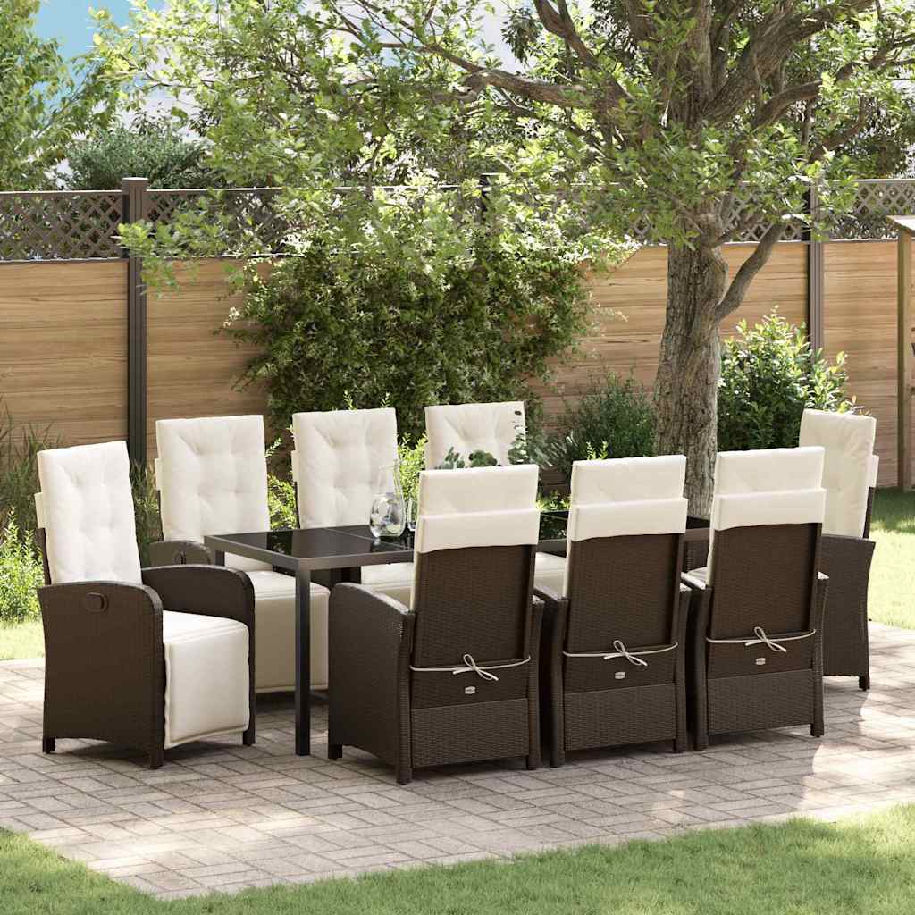 Garden Dining Set 9 pcs Brown Poly Rattan