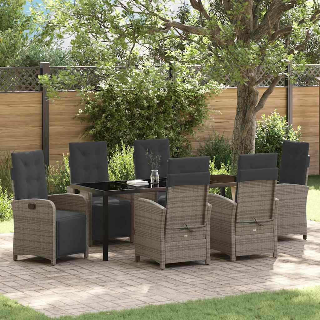 Garden Dining Set 7 pcs Grey Poly Rattan