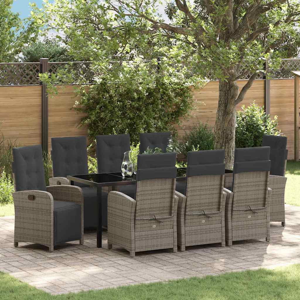 Garden Dining Set 9 pcs Grey Poly Rattan