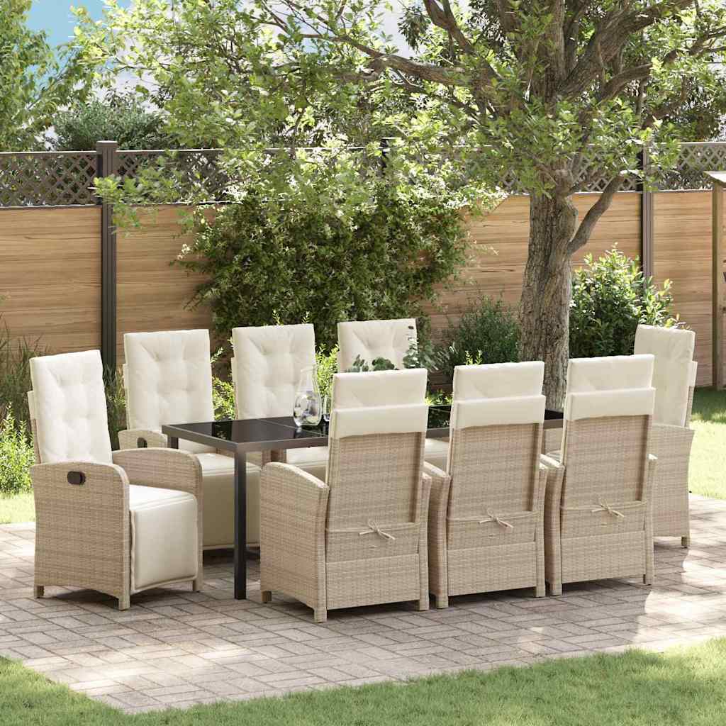 Garden Dining Set 9 pcs Beige Poly Rattan