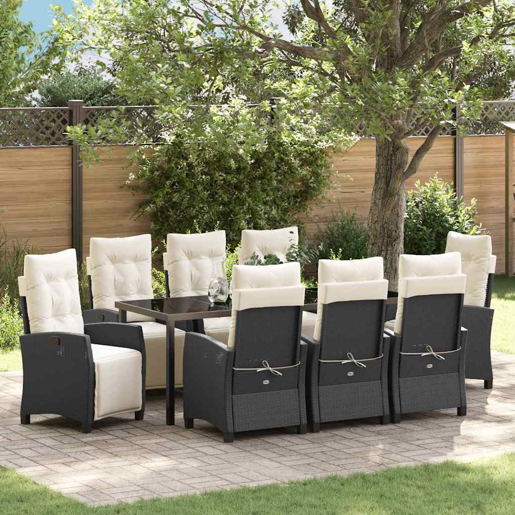 Garden Dining Set 9 pcs Black Poly Rattan