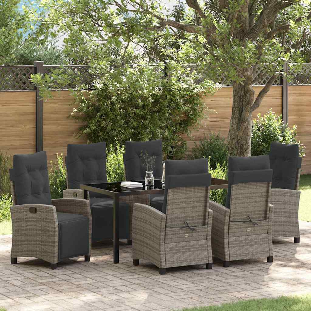 Garden Dining Set 7 pcs Grey Poly Rattan