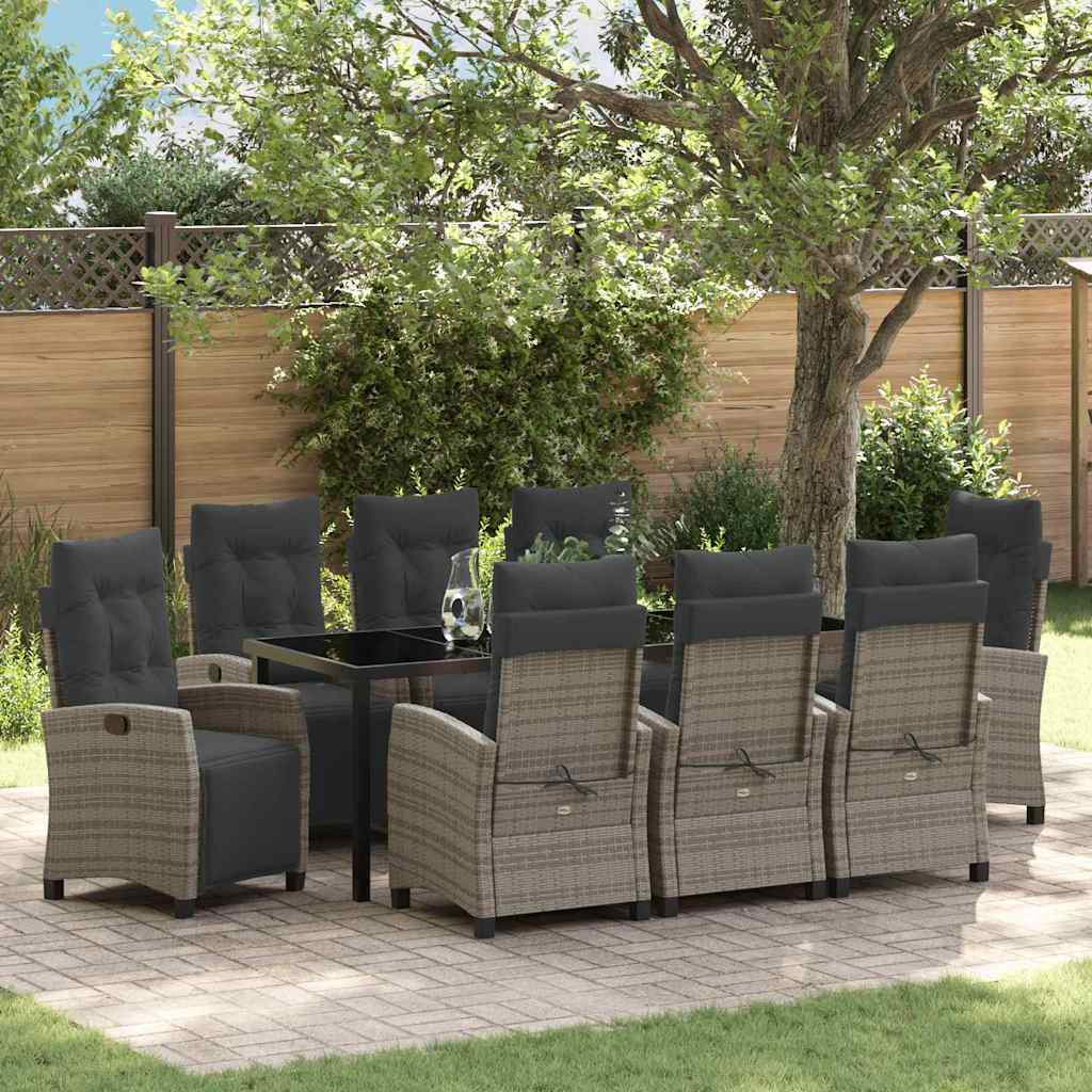 Garden Dining Set 9 pcs Grey Poly Rattan