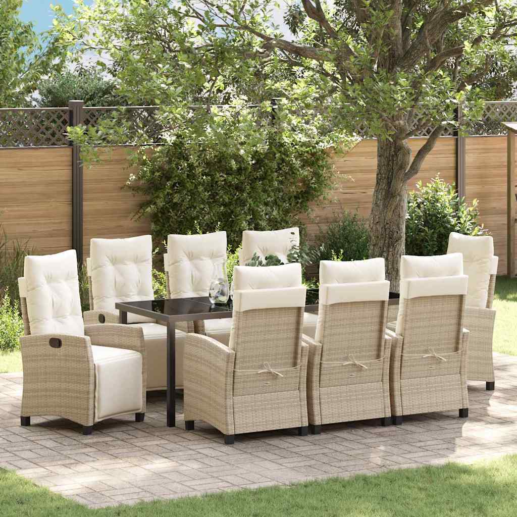 Garden Dining Set 9 pcs Beige Poly Rattan