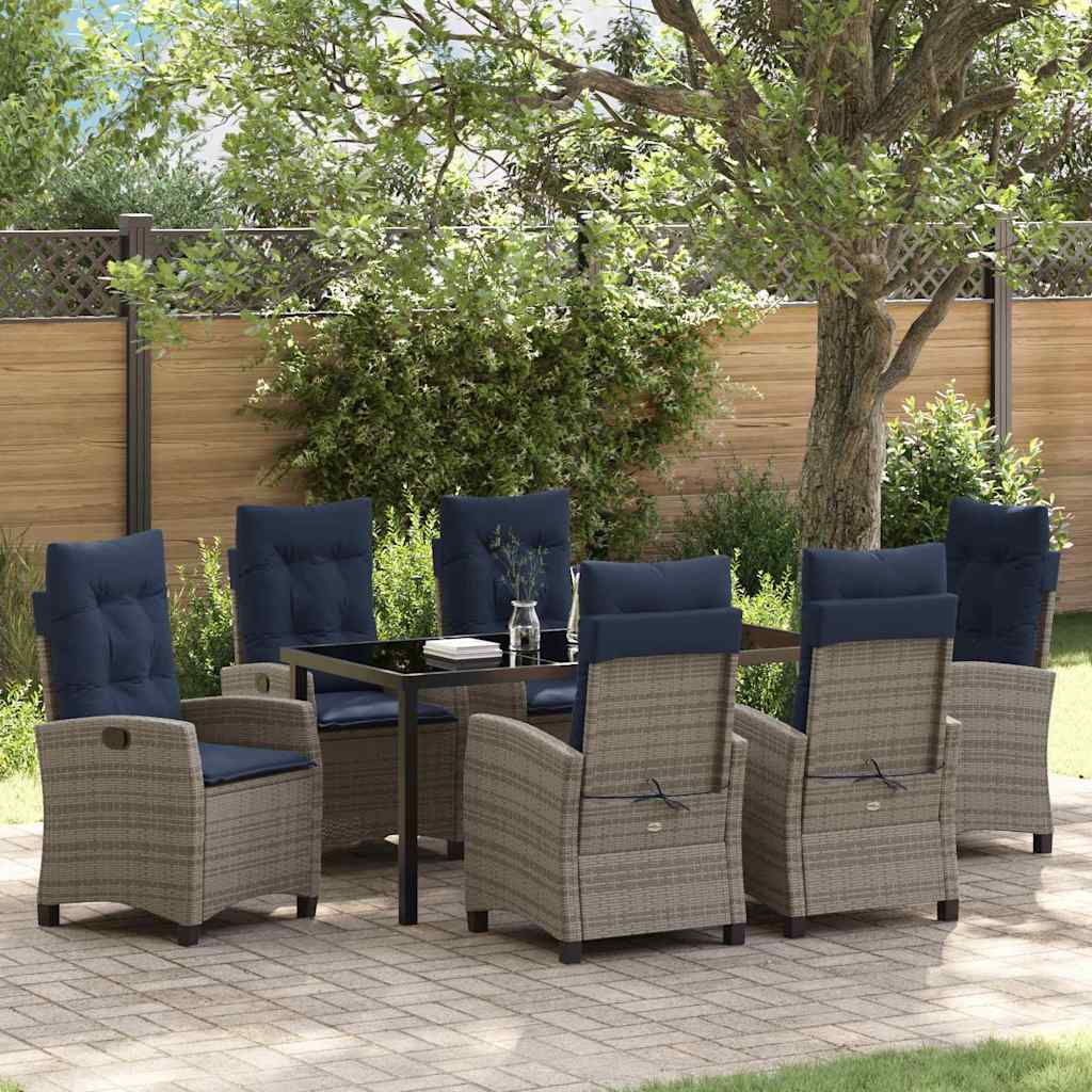 Garden Dining Set 7 pcs Grey Poly Rattan
