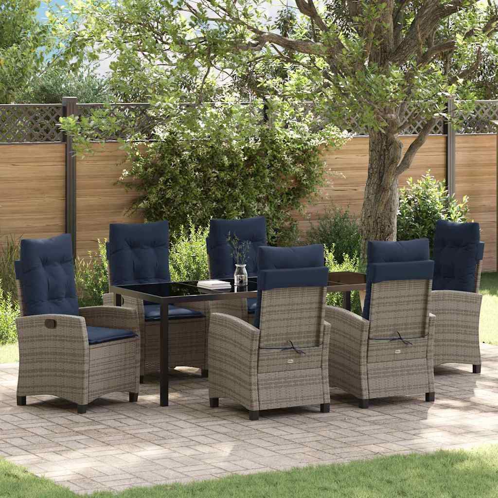 Garden Dining Set 7 pcs Grey Poly Rattan