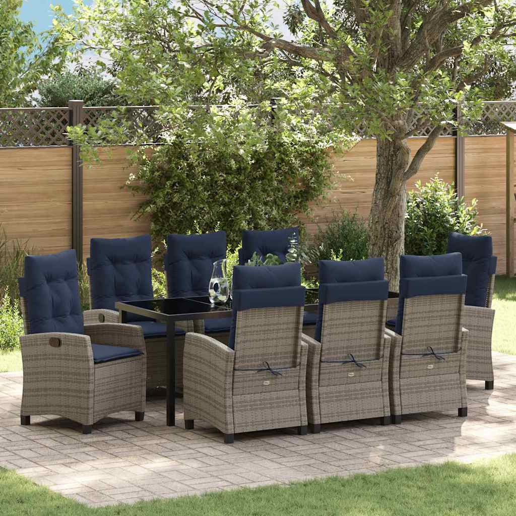 Garden Dining Set 9 pcs Grey Poly Rattan