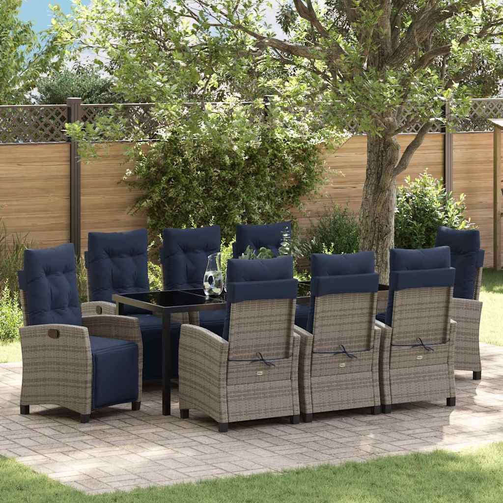 Garden Dining Set 9 pcs Grey Poly Rattan