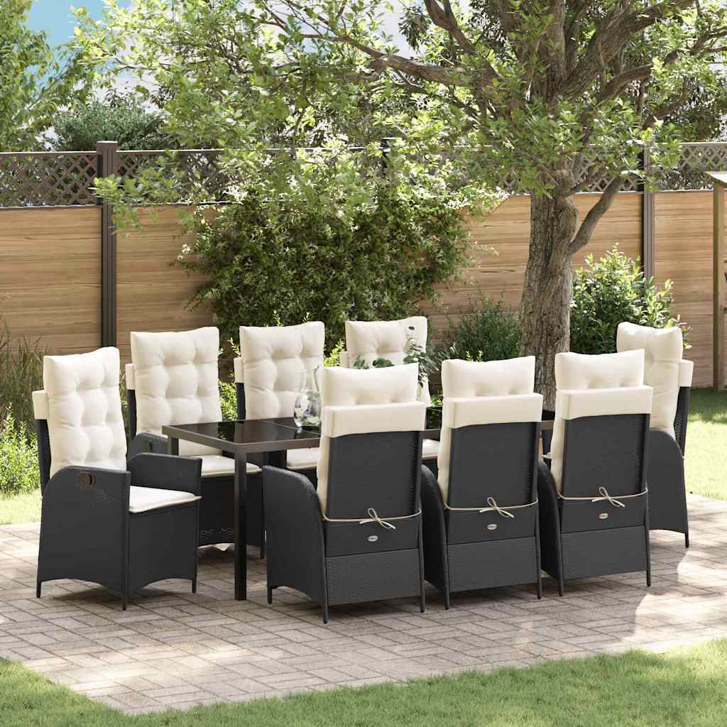 Garden Dining Set 9 pcs Black Poly Rattan