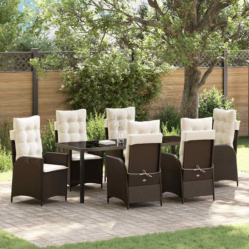 Garden Dining Set 7 pcs Brown Poly Rattan