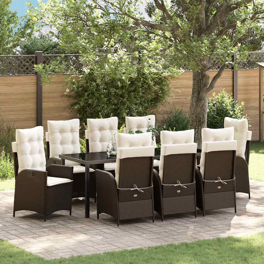 Garden Dining Set 9 pcs Brown Poly Rattan