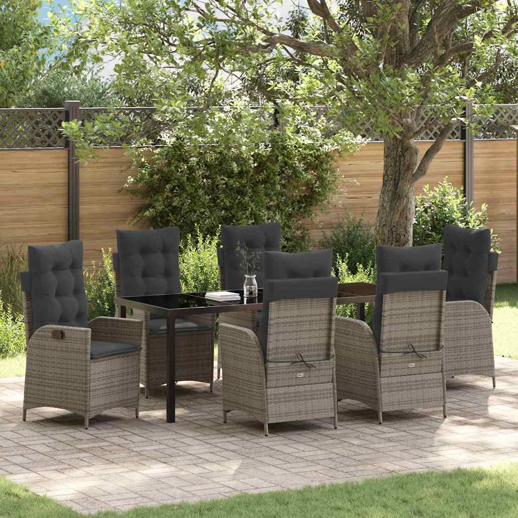 Garden Dining Set 7 pcs Grey Poly Rattan