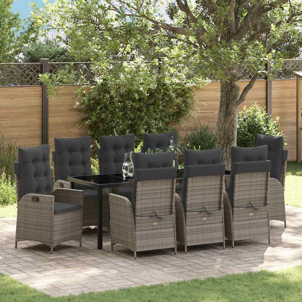Garden Dining Set 9 pcs Grey Poly Rattan
