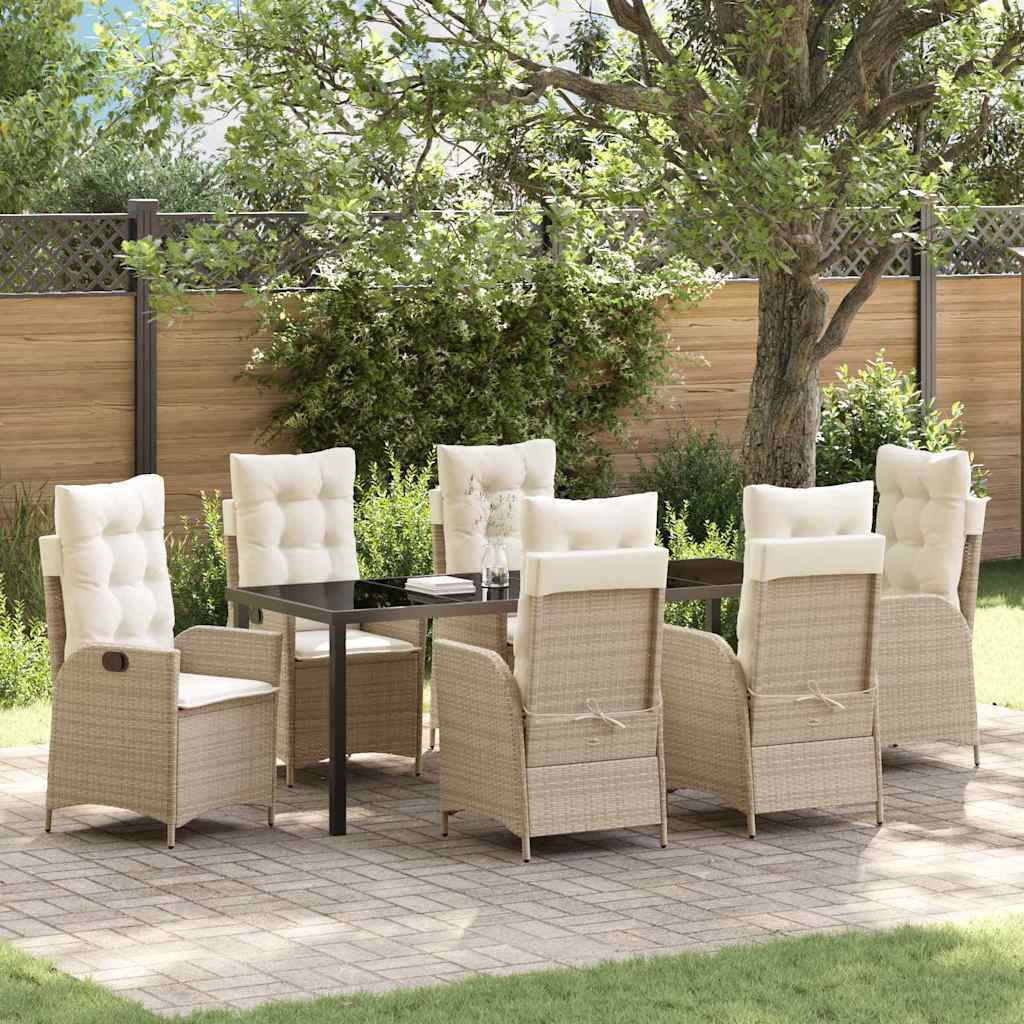Garden Dining Set 7 pcs Beige Poly Rattan