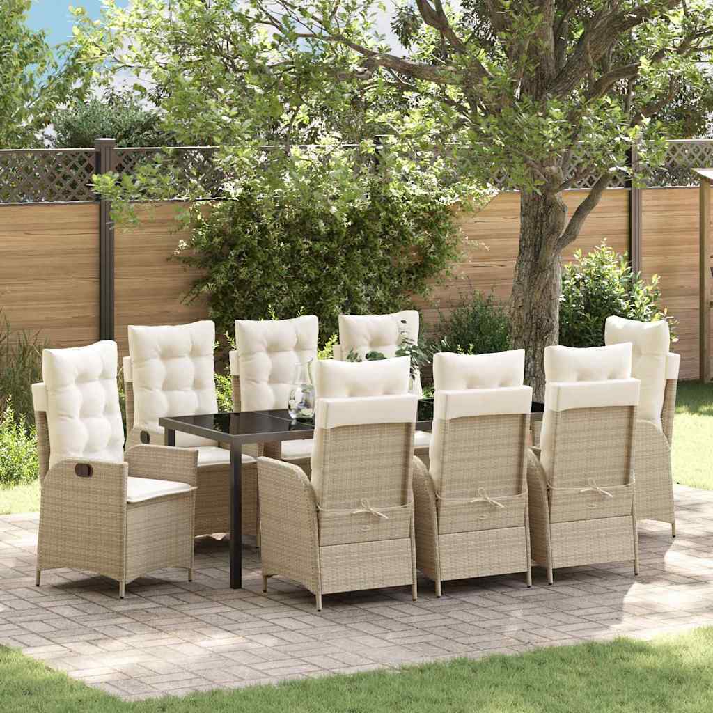 Garden Dining Set 9 pcs Beige Poly Rattan