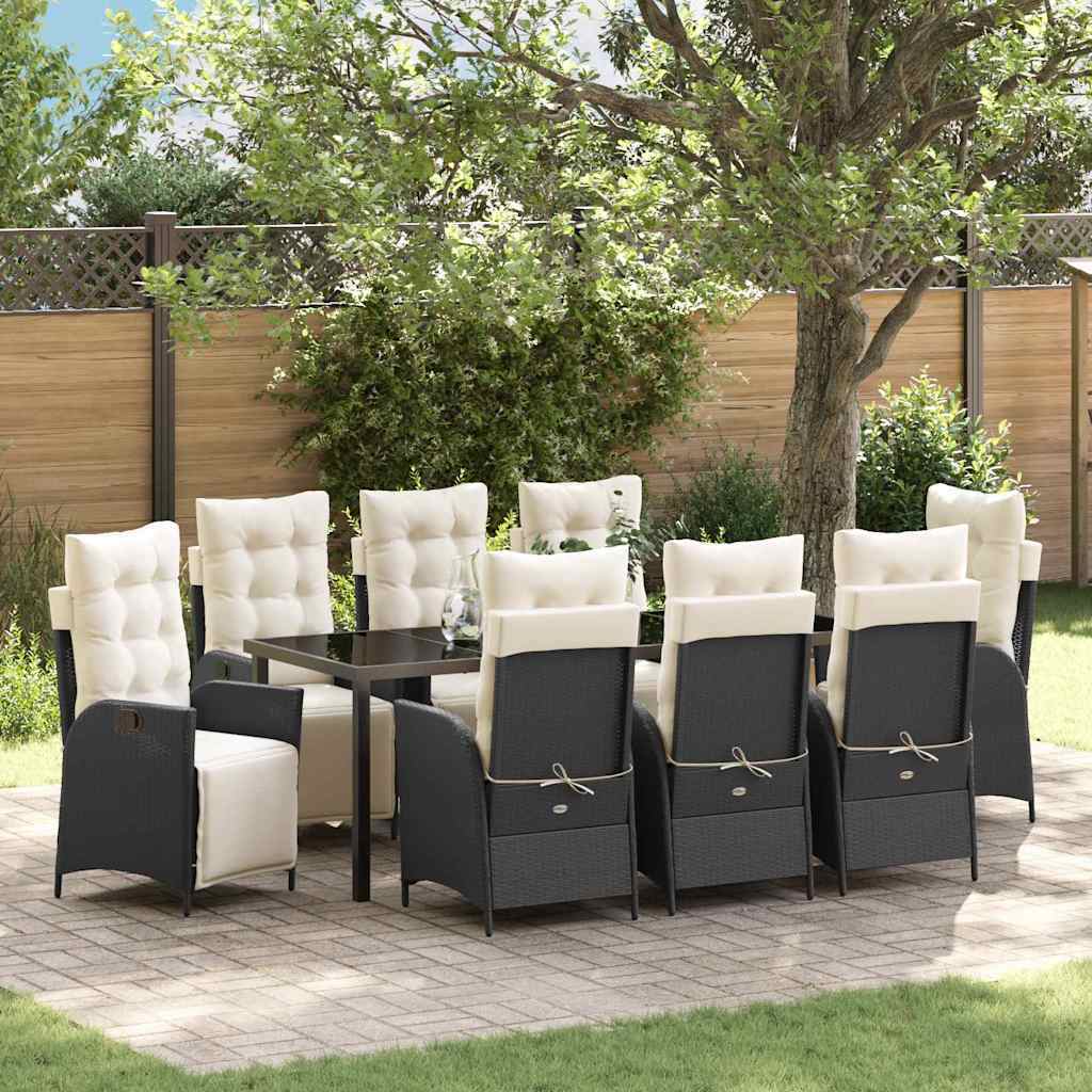 Garden Dining Set 9 pcs Black Poly Rattan