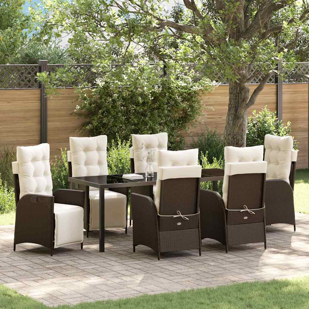 Garden Dining Set 7 pcs Brown Poly Rattan