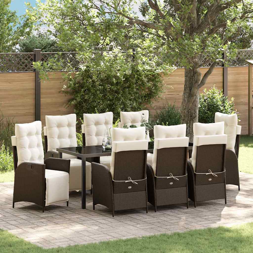 Garden Dining Set 9 pcs Brown Poly Rattan