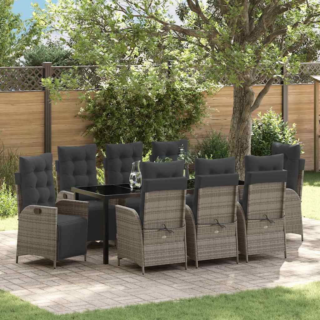 Garden Dining Set 9 pcs Grey Poly Rattan