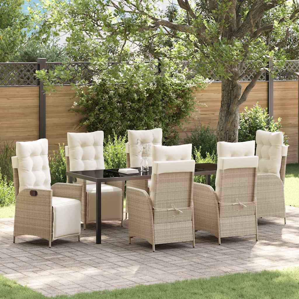 Garden Dining Set 7 pcs Beige Poly Rattan