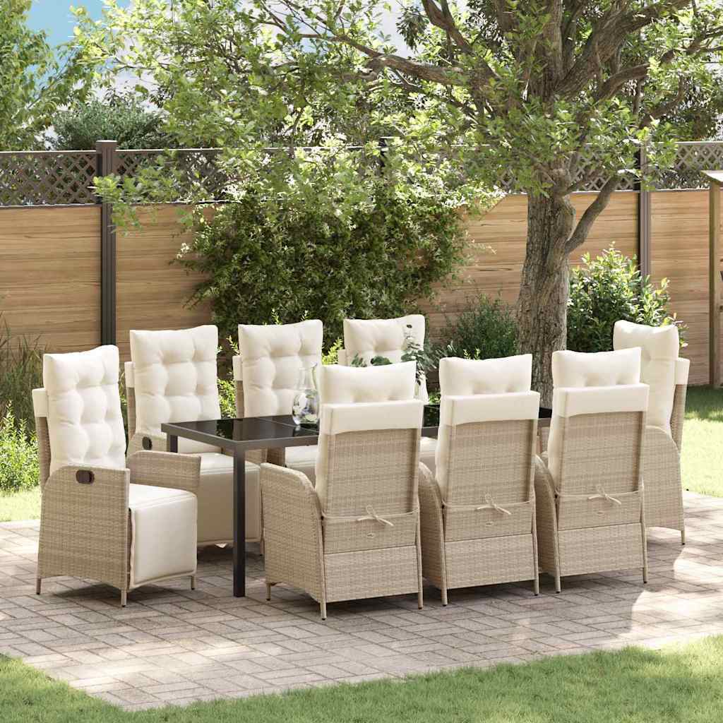 Garden Dining Set 9 pcs Beige Poly Rattan