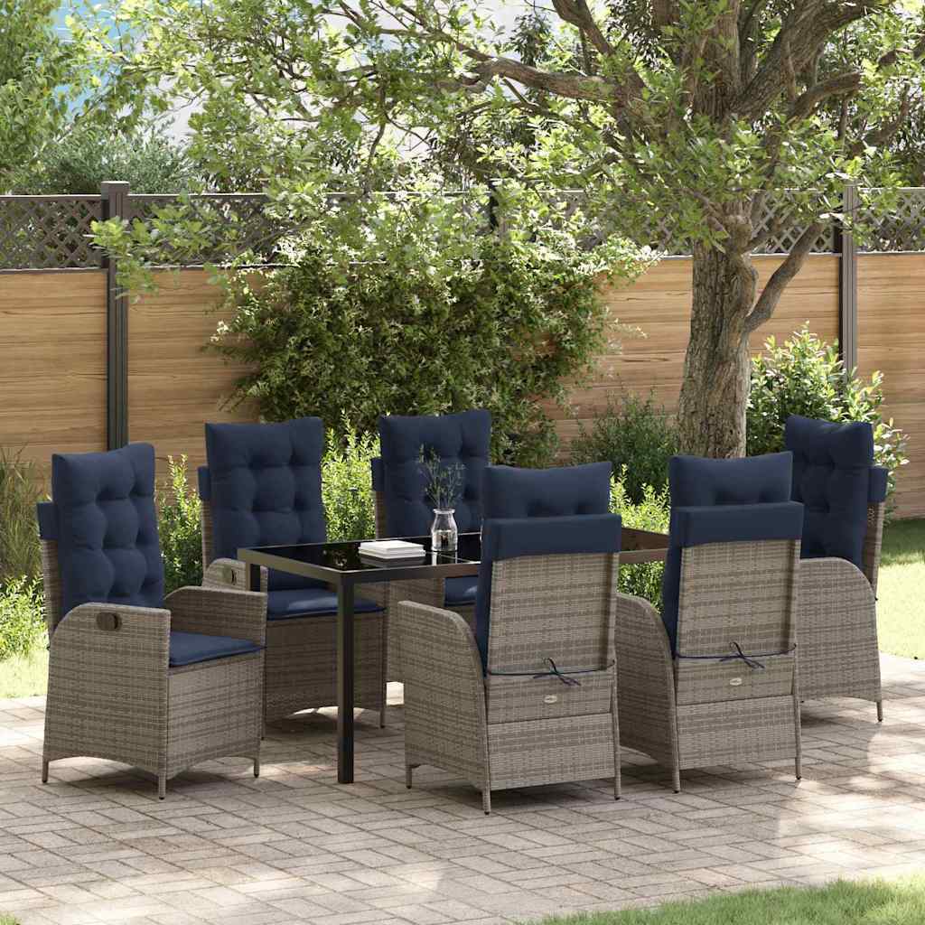 Garden Dining Set 7 pcs Grey and Black Rattan