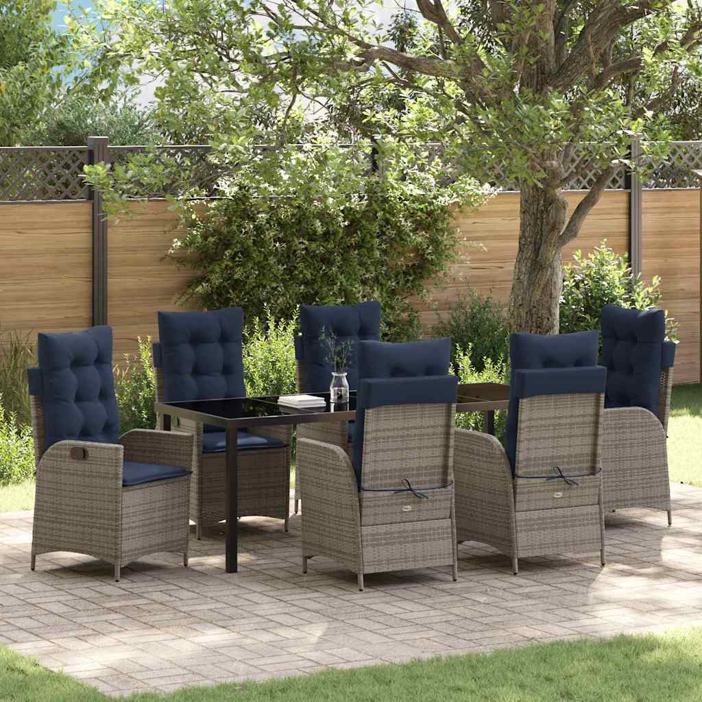 Garden Dining Set 7 pcs Grey and Black Rattan