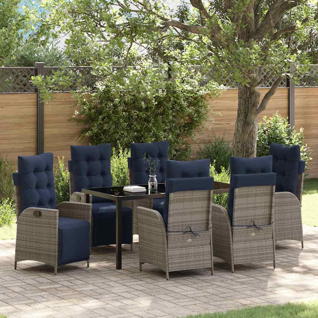 Garden Dining Set 7 pcs Grey and Black Rattan