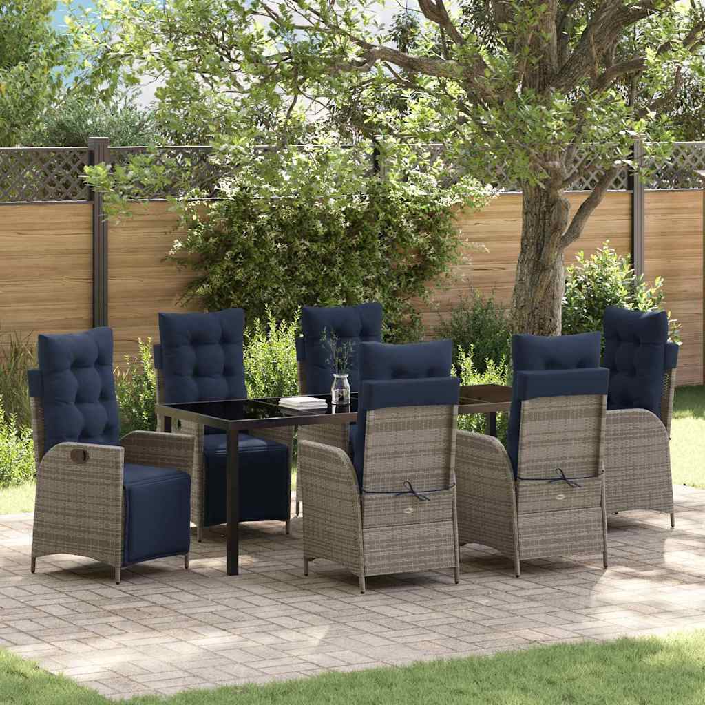 Garden Dining Set 7 pcs Grey and Black Rattan