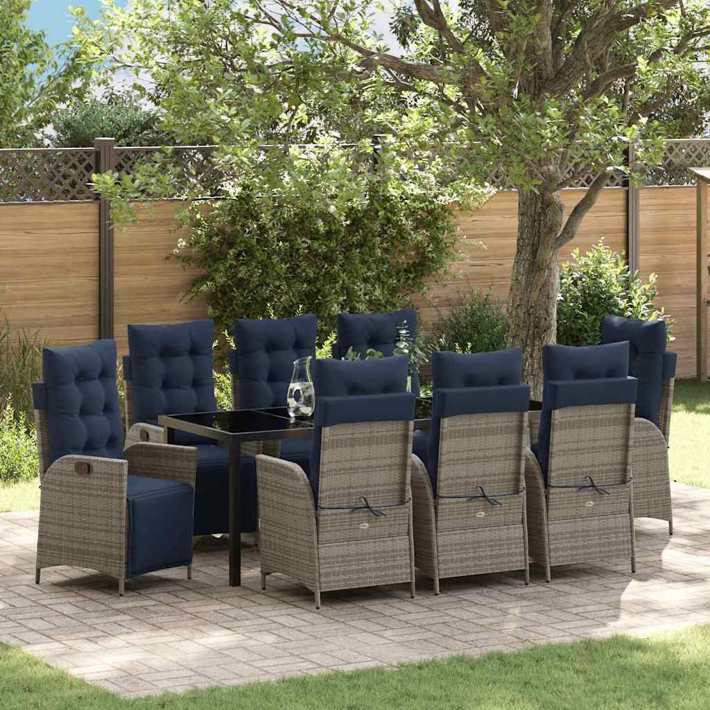 Garden Dining Set 9 pcs Grey and Black Rattan