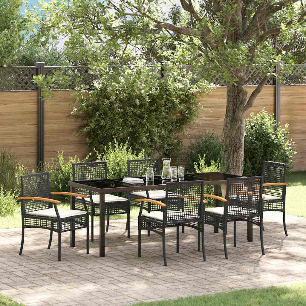 Garden Dining Set 7 pcs Black Rattan