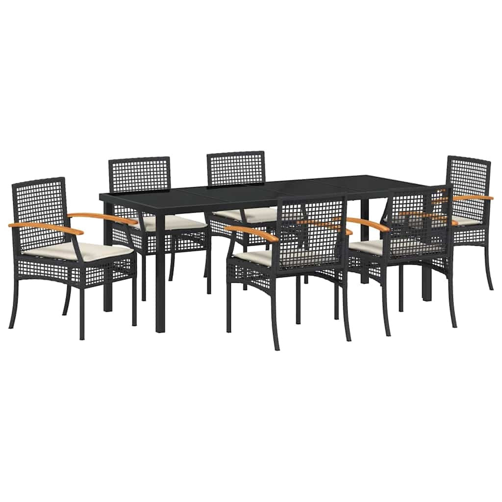 Garden Dining Set 7 pcs Black Rattan
