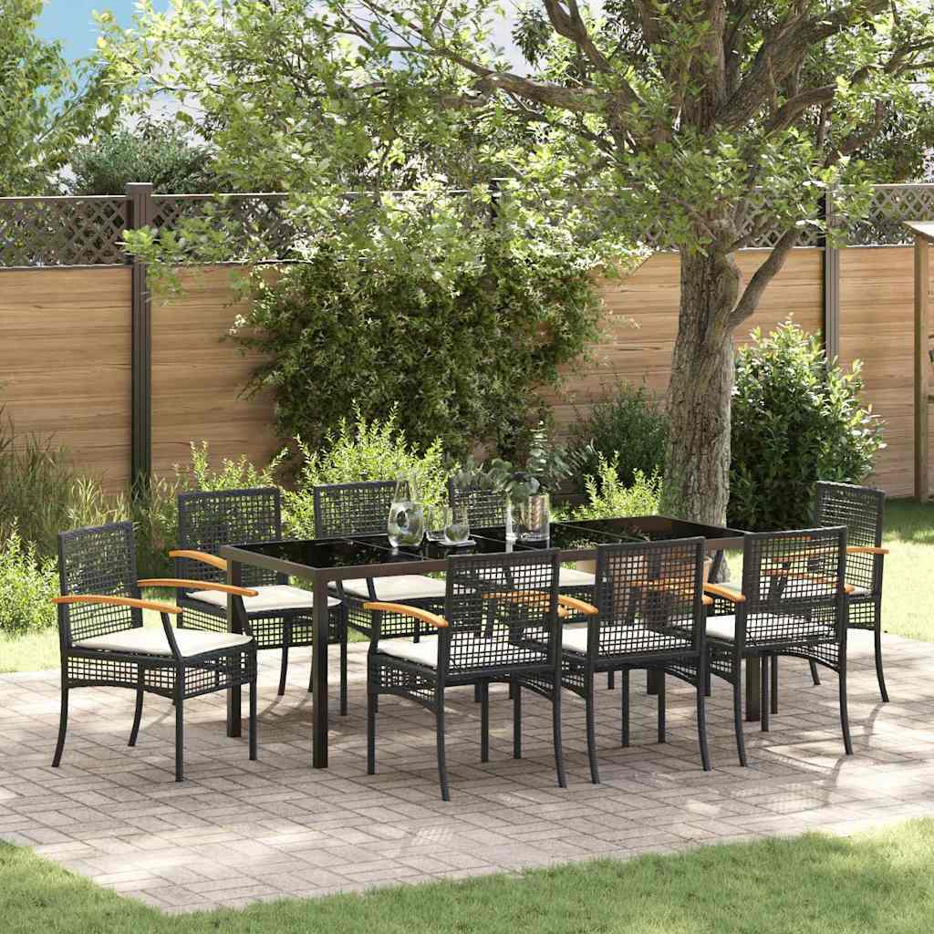Garden Dining Set 9 pcs Black Rattan