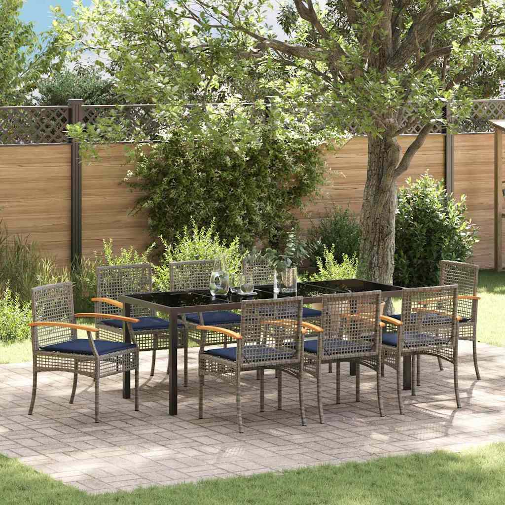 Garden Dining Set 9 pcs Grey and Black Rattan