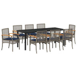 Garden Dining Set 9 pcs Grey and Black Rattan