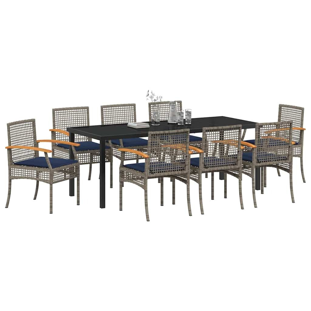 Garden Dining Set 9 pcs Grey and Black Rattan