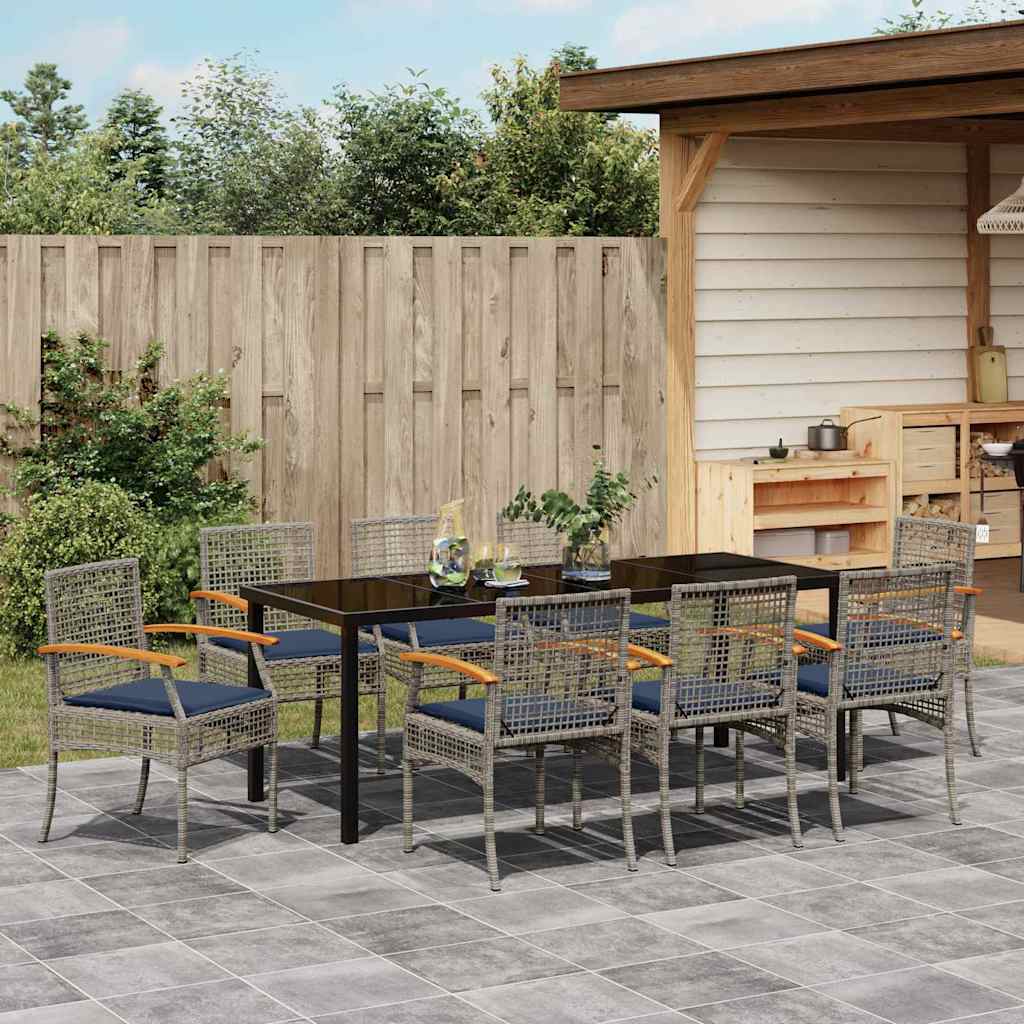 Garden Dining Set 9 pcs Grey and Black Rattan
