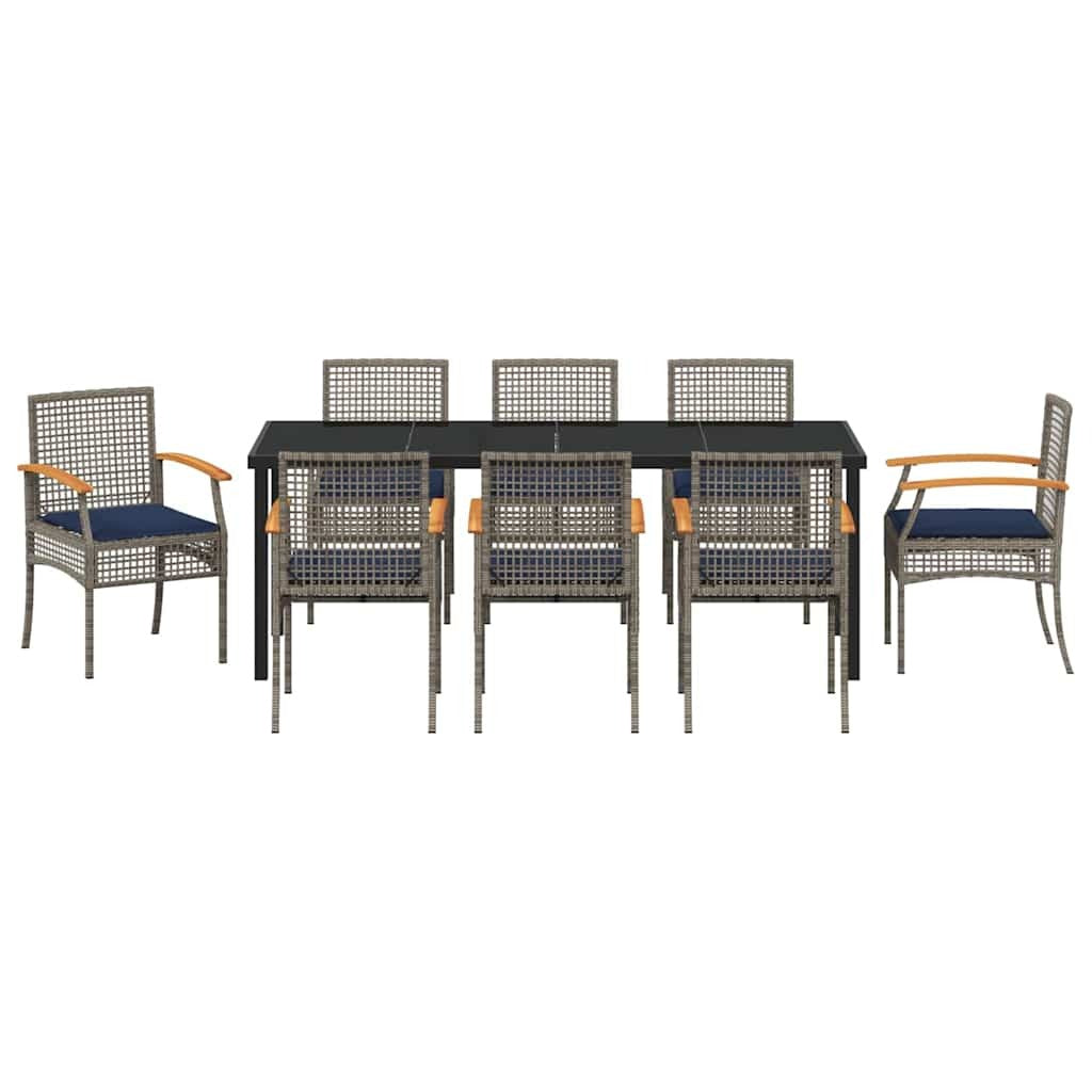 Garden Dining Set 9 pcs Grey and Black Rattan