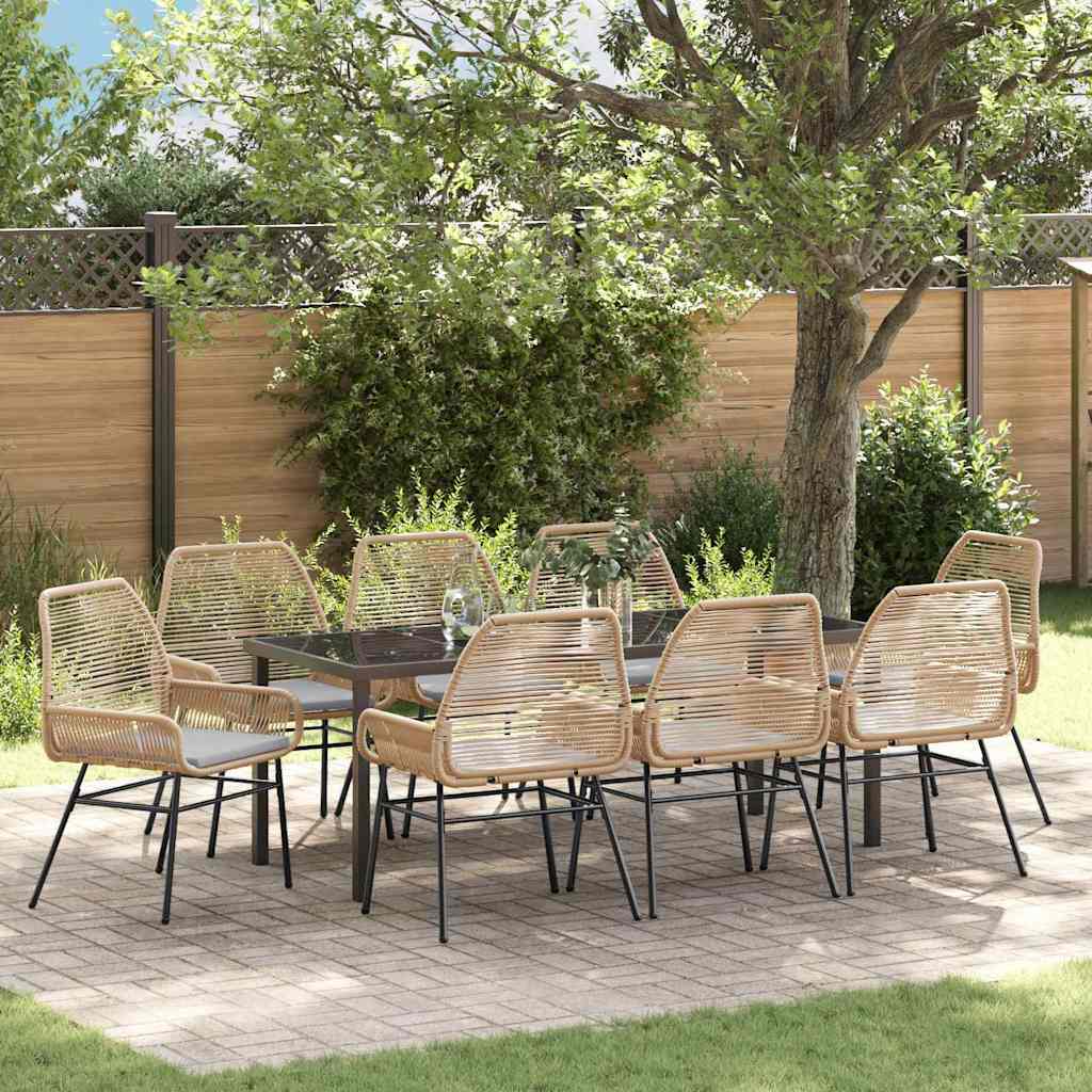 Garden Dining Set 9 pcs Brown Poly Rattan