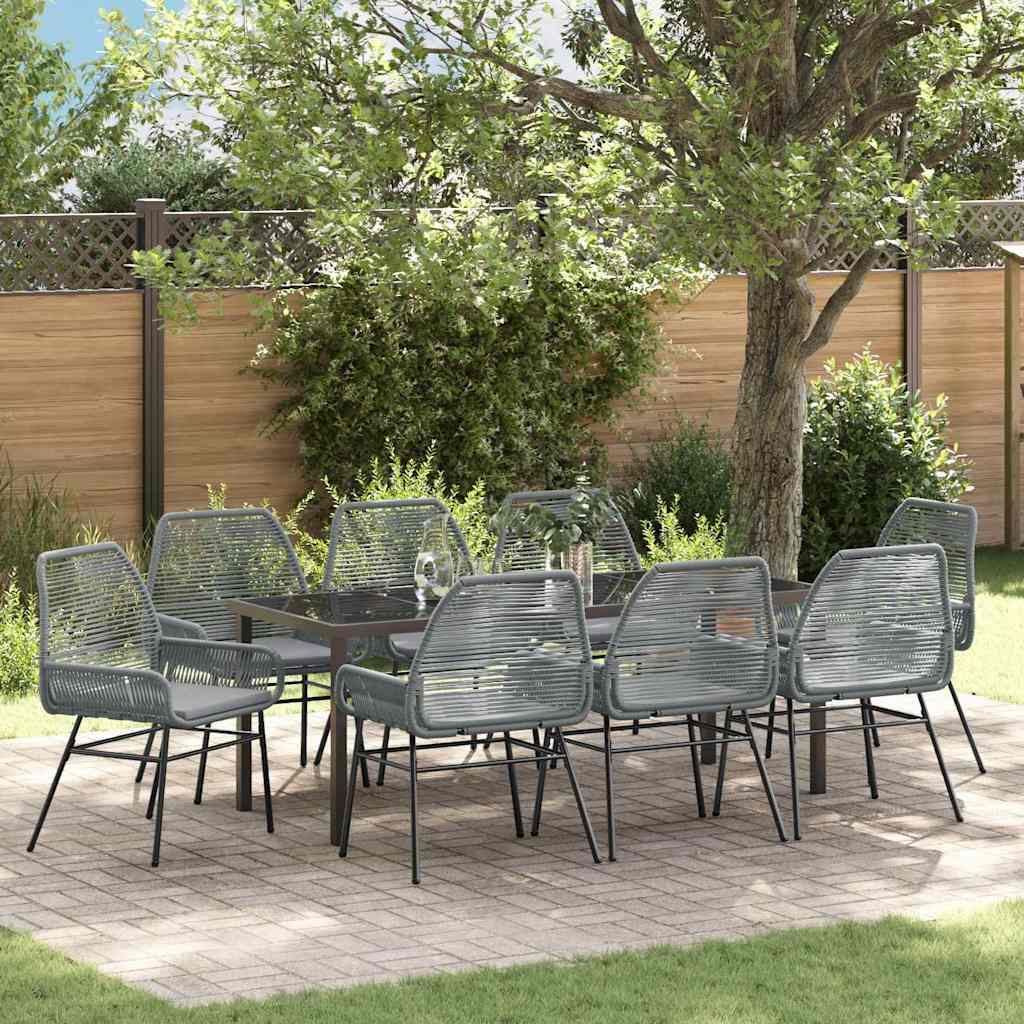 Garden Dining Set 9 pcs Grey Poly Rattan