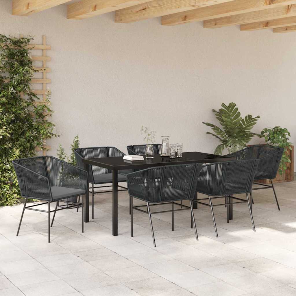Garden Dining Set 7 pcs Black Powder-Coated Steel