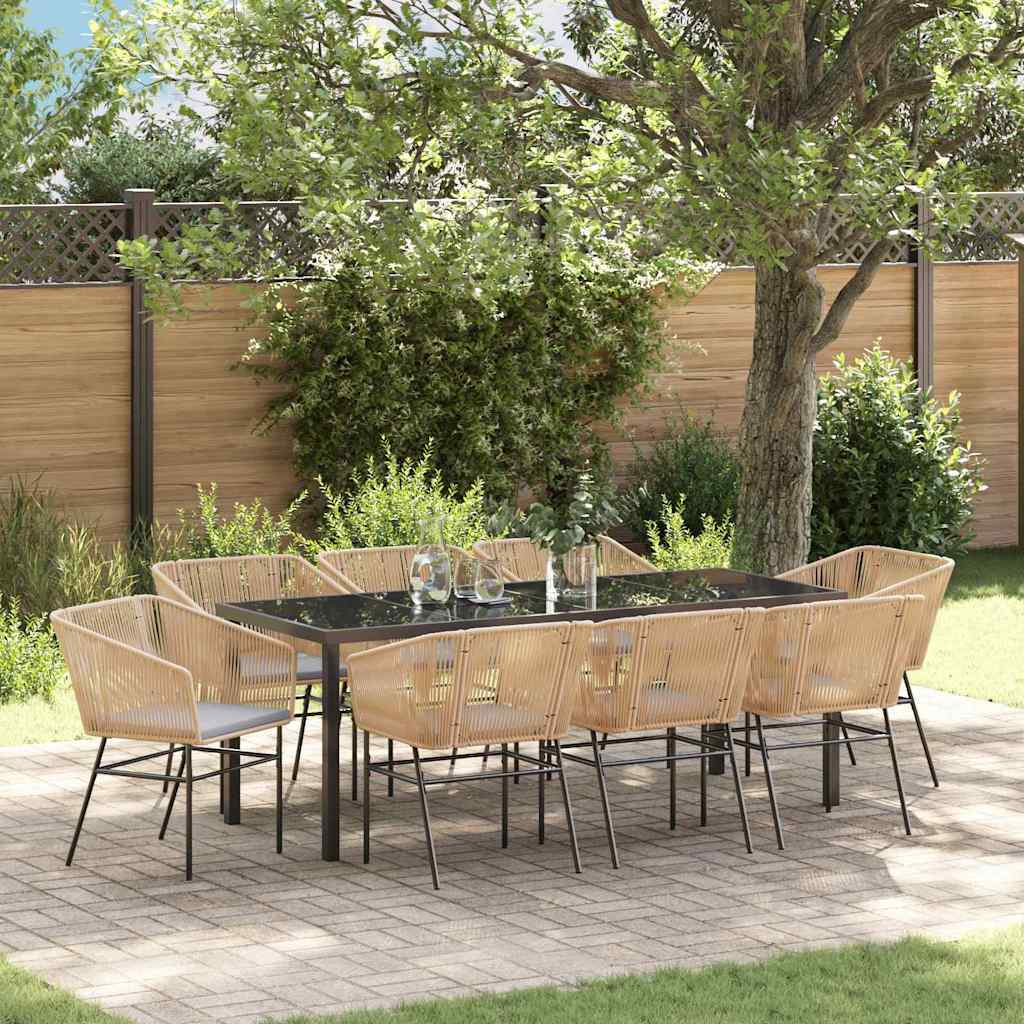 Garden Dining Set 9 pcs Brown Powder-Coated Steel