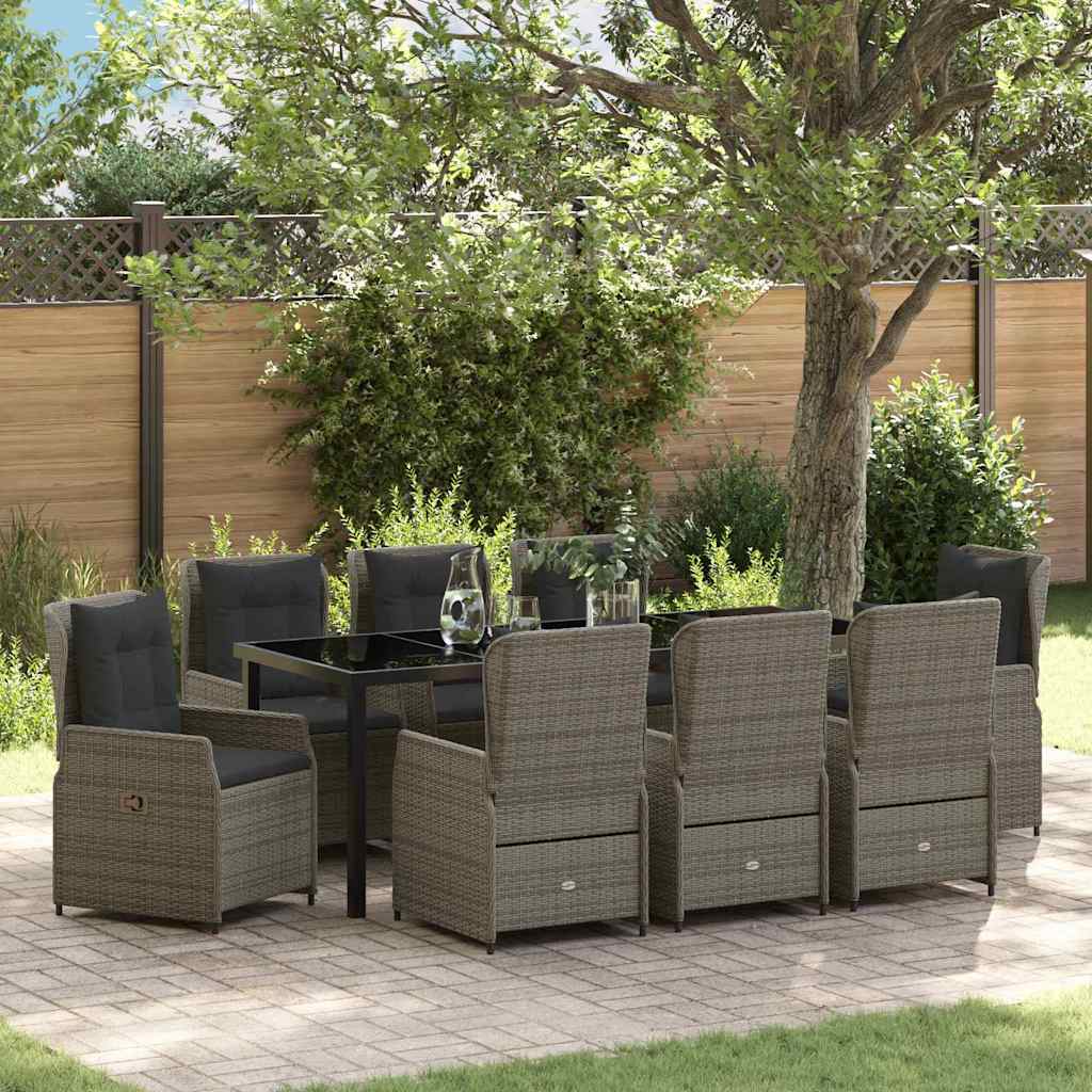 Garden Dining Set 9 pcs Grey Poly Rattan